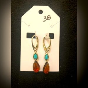 New Amber and Turquoise Sterling Silver Earrings